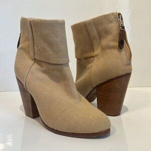 Rag & Bone Newbury Light Tan Canvas Leather Ankle Boots Size 6.5